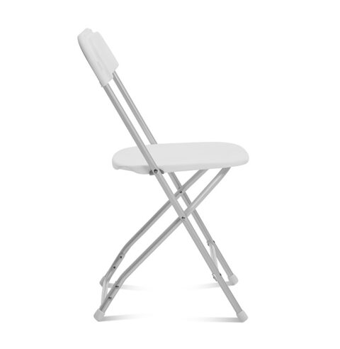 White Folding Chair Aluminum Frame : Side View - AC Party Rentals